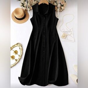 SHEIN Black Button Front Maxi Dress – Sleeveless – Flowy – Size 0XL / 12